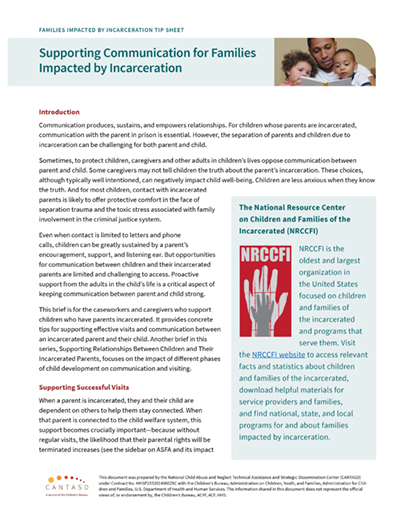 Families Impacted by Incarceration Tip Sheet: Supporting Communication