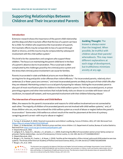 Families Impacted by Incarceration Tip Sheet: Supporting Relationships